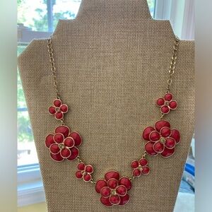 Liz‎ Claiborne Red Orange Flowers Statement Bib Necklace